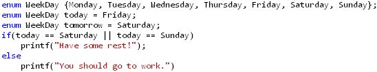 Enum in C example - days of week